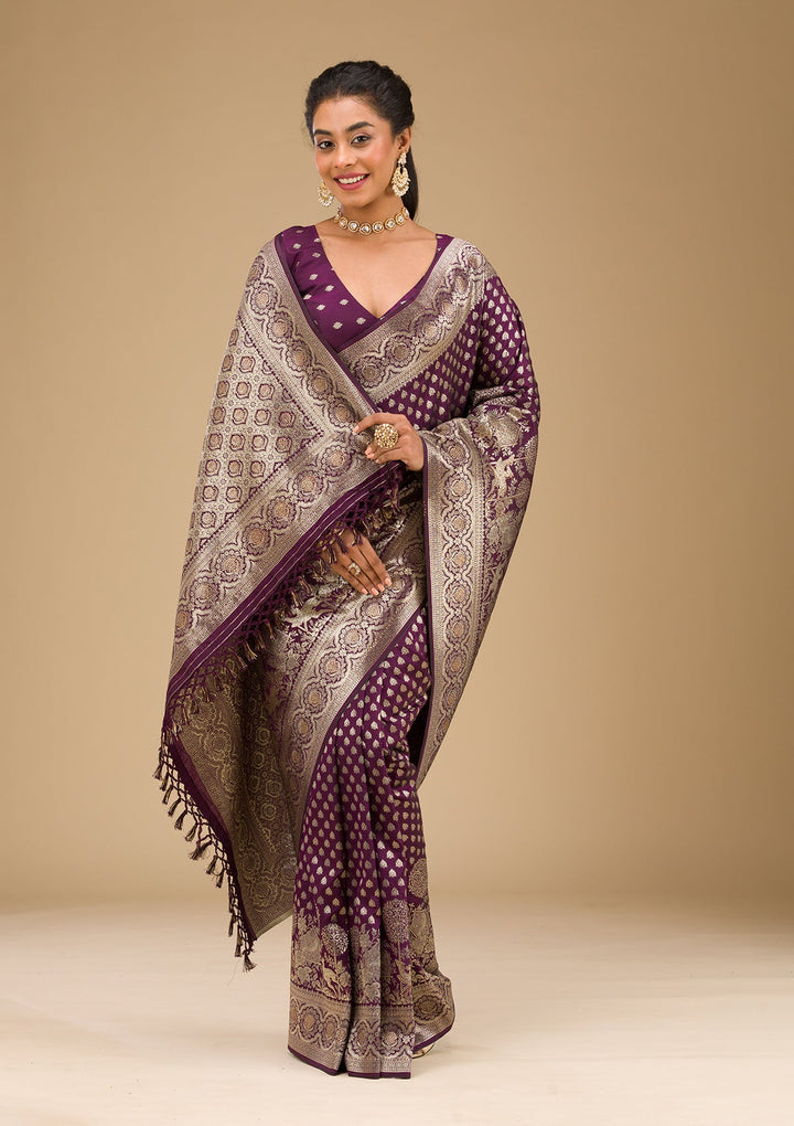 Wine Stonework Art Silk Saree-Koskii