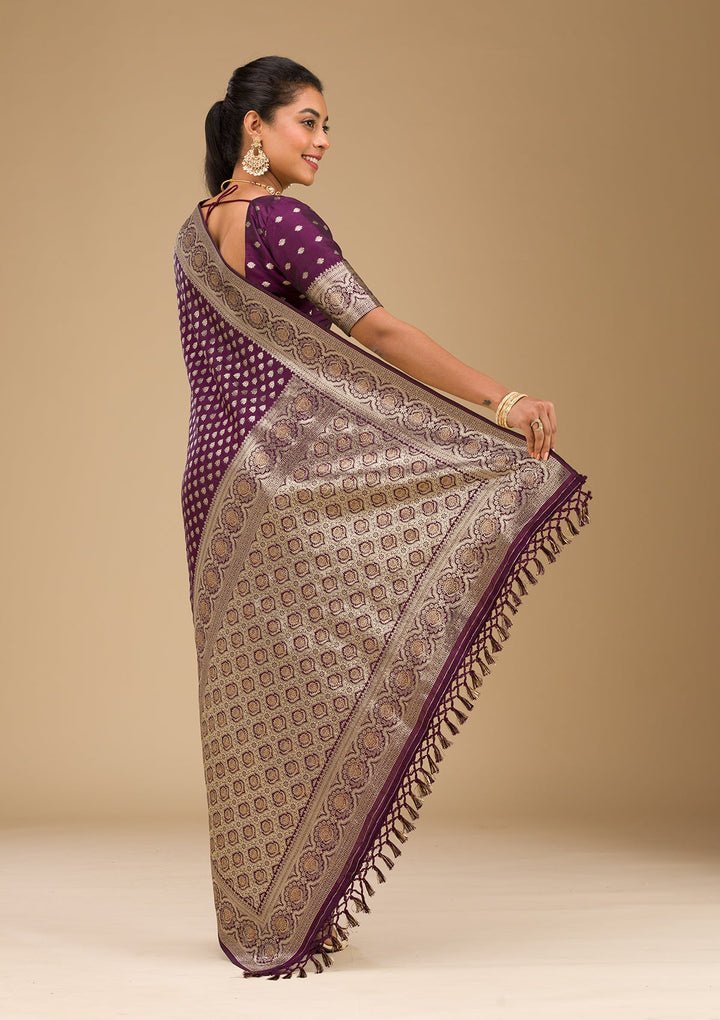 Wine Stonework Art Silk Saree-Koskii