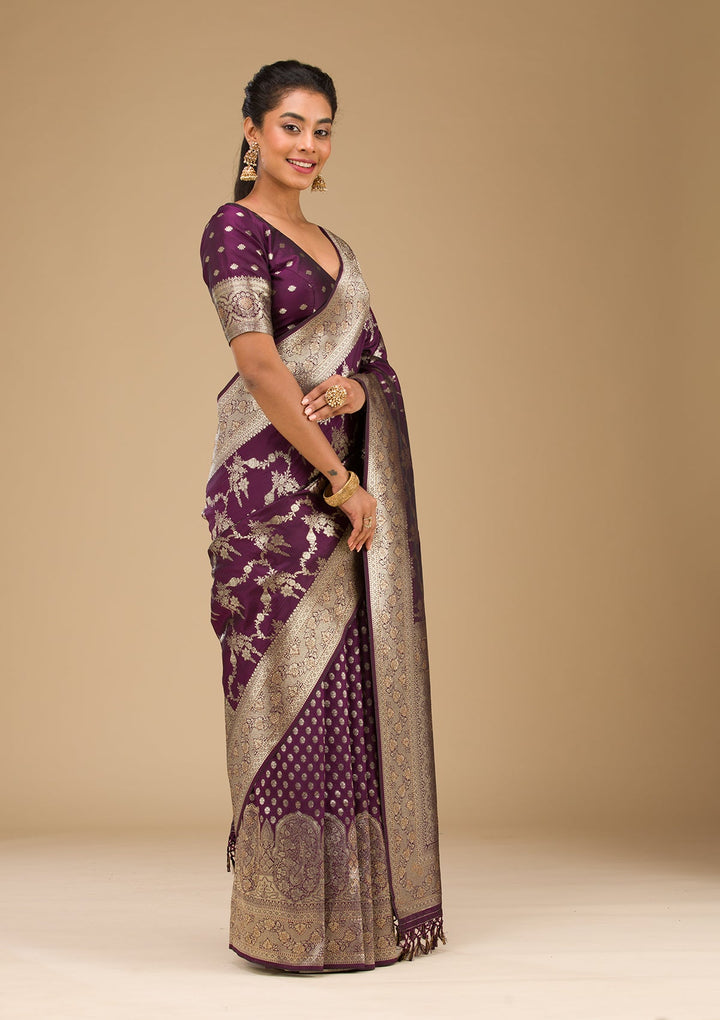 Wine Stonework Art Silk Saree-Koskii