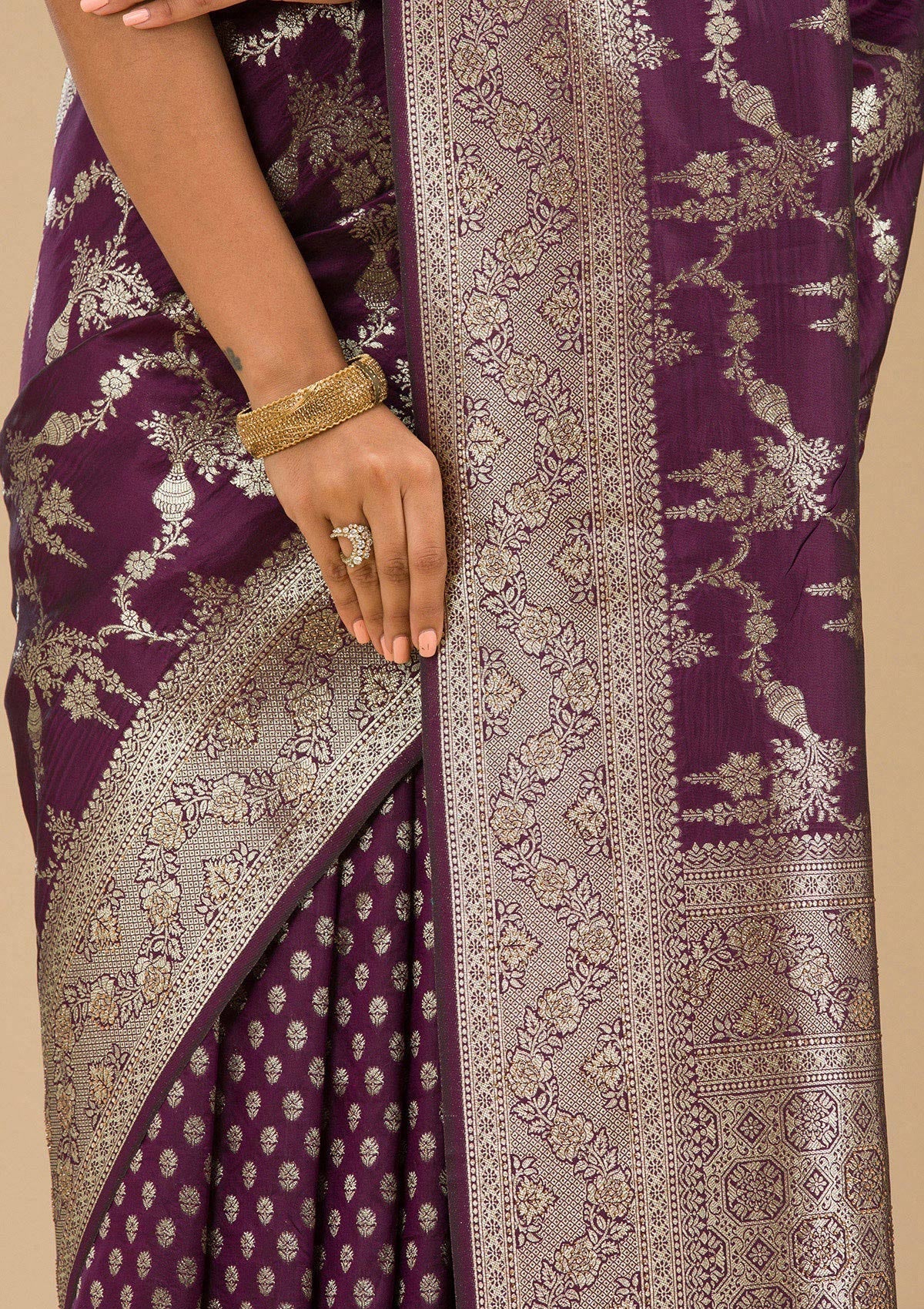 Wine Stonework Art Silk Saree-Koskii