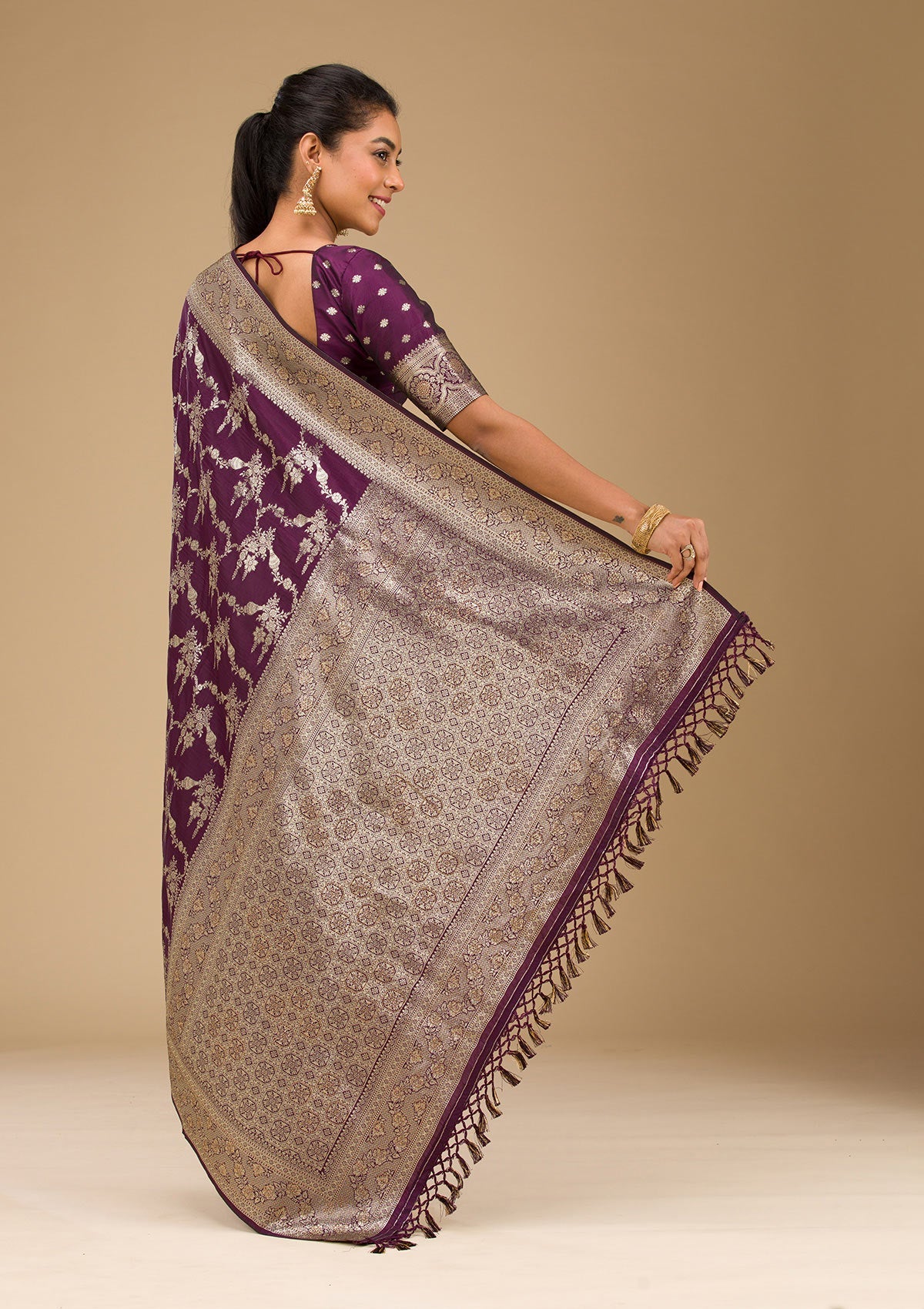 Wine Stonework Art Silk Saree-Koskii