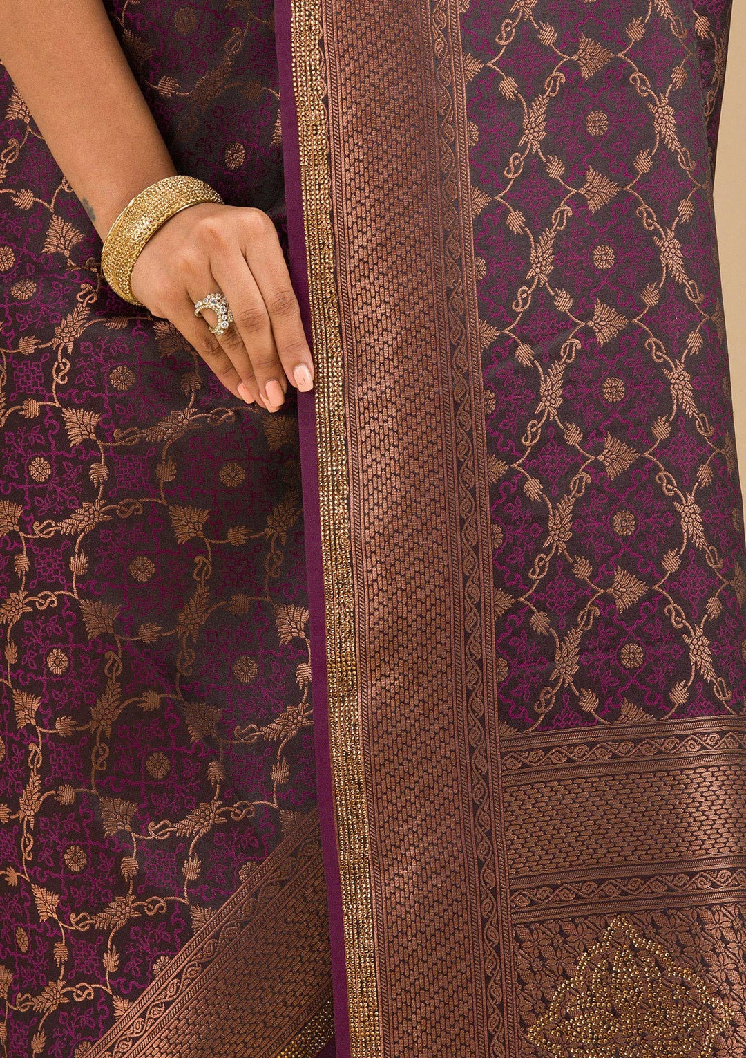 Wine Stonework Art Silk Saree-Koskii