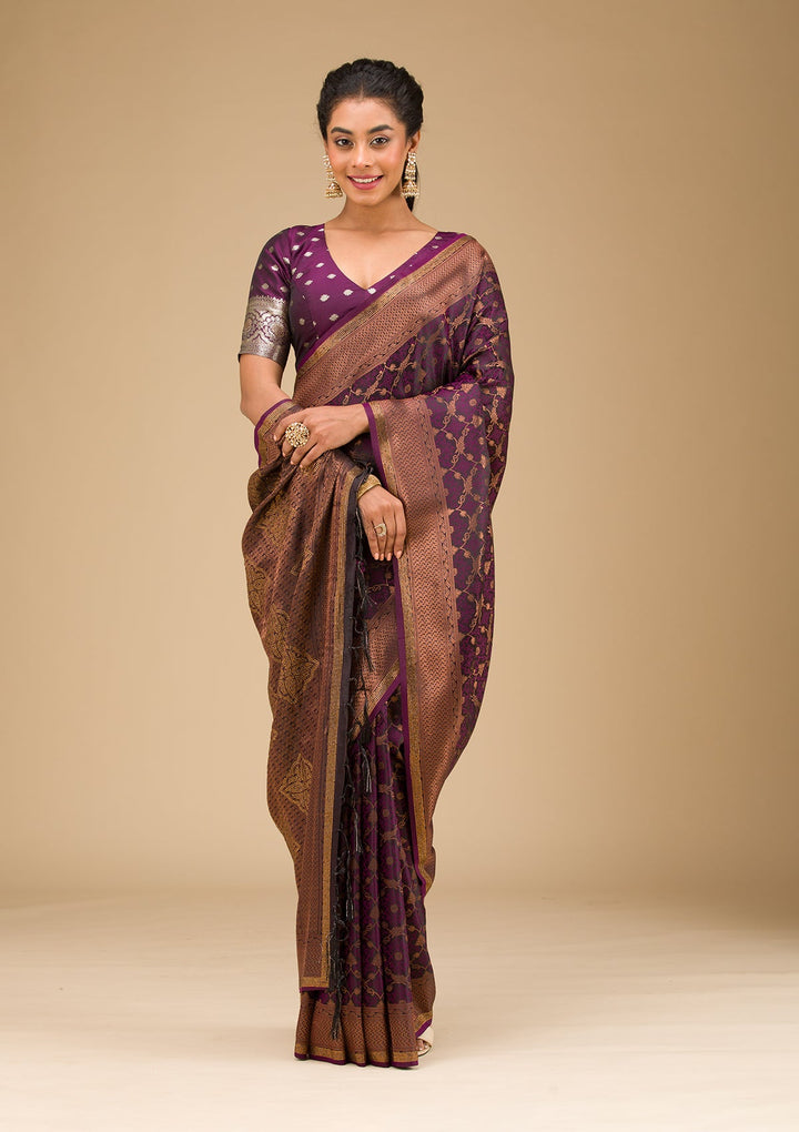 Wine Stonework Art Silk Saree-Koskii