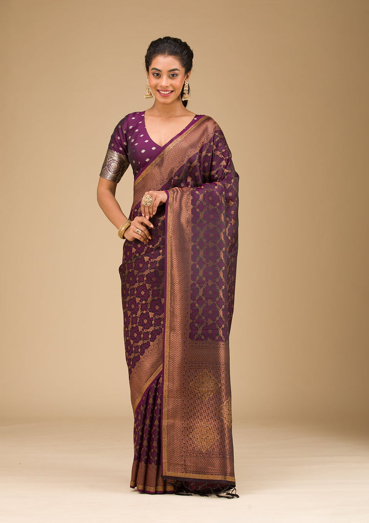Wine Stonework Art Silk Saree-Koskii