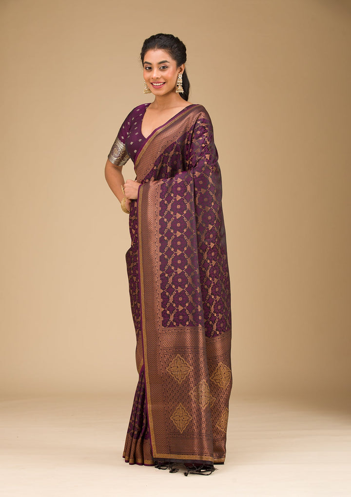 Wine Stonework Art Silk Saree-Koskii