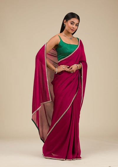 Wine Stonework Art Silk Saree-Koskii