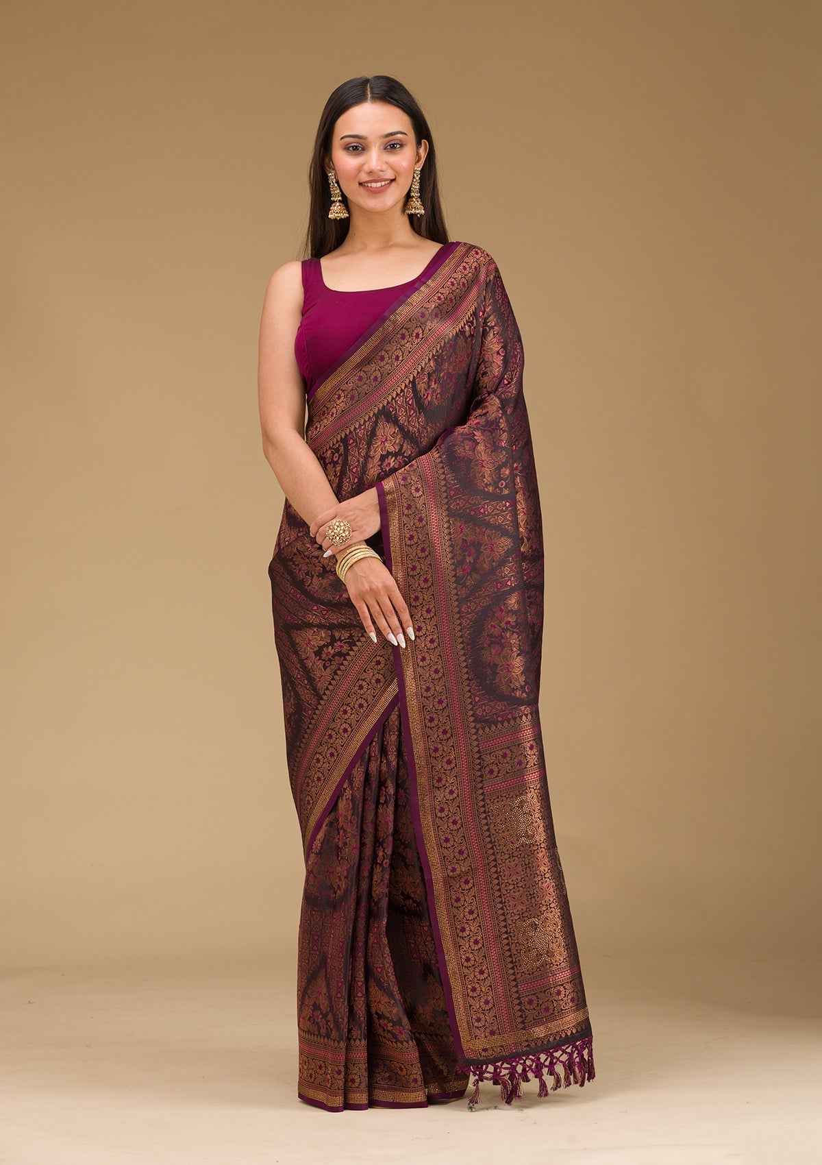 Wine Stonework Art Silk Saree