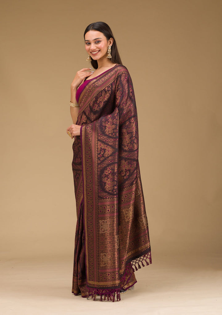 Wine Stonework Art Silk Saree-Koskii