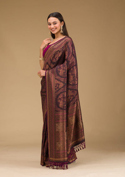 Wine Stonework Art Silk Saree-Koskii