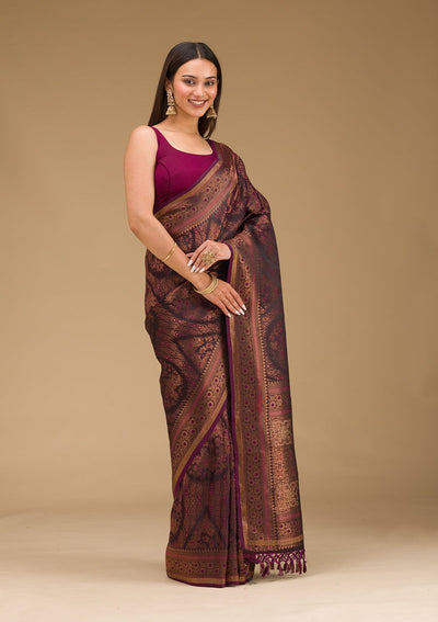 Wine Stonework Art Silk Saree