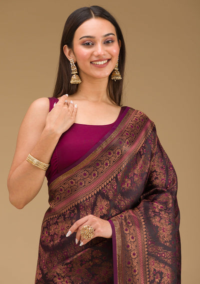 Wine Stonework Art Silk Saree