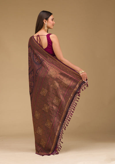 Wine Stonework Art Silk Saree