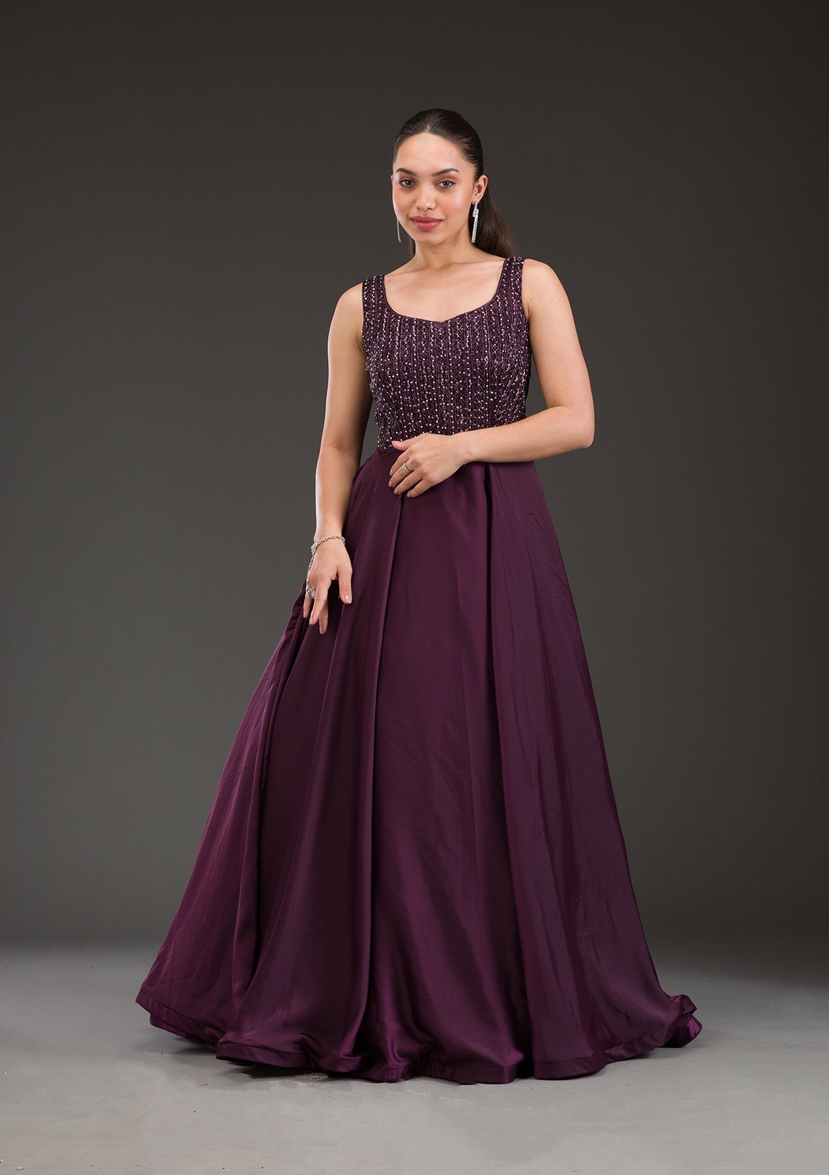 Wine Stonework Net Gown-Koskii