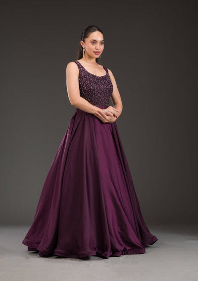 Wine Stonework Net Gown-Koskii