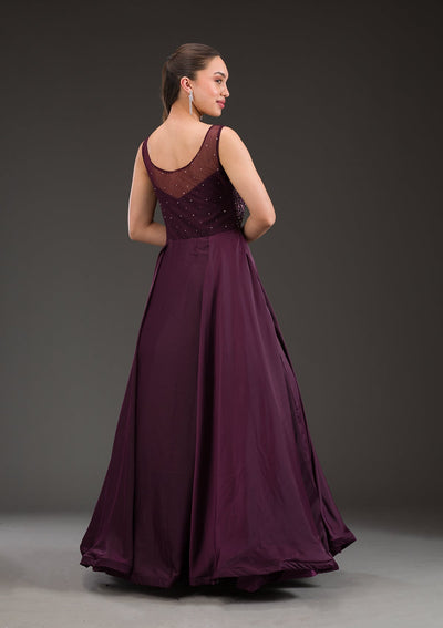 Wine Stonework Net Gown-Koskii