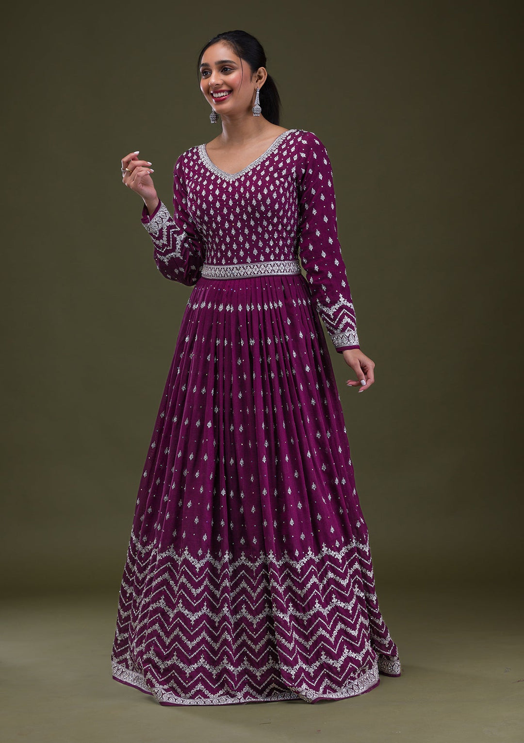 Wine Stonework Raw Silk Readymade Salwar Suit-Koskii