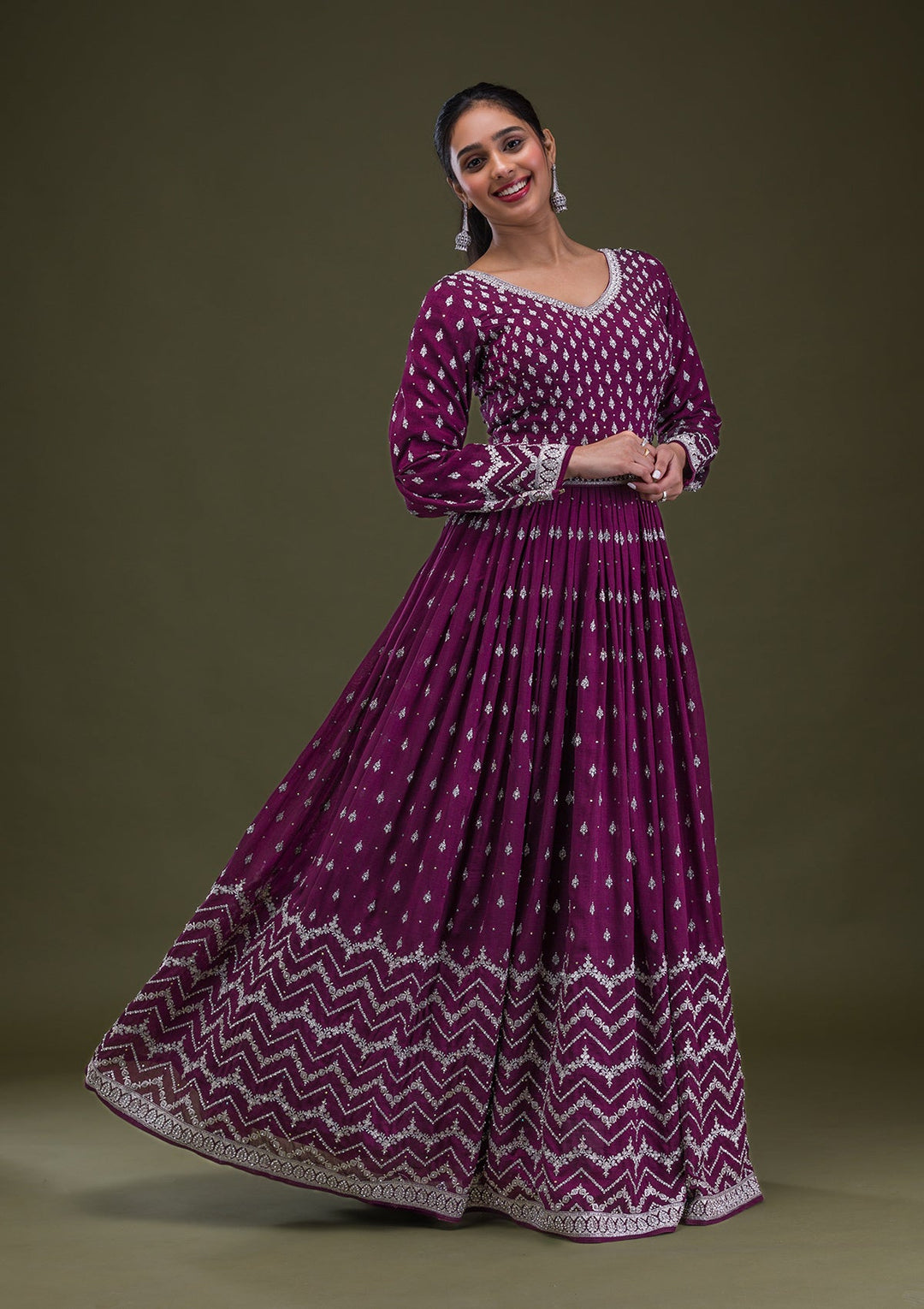 Wine Stonework Raw Silk Readymade Salwar Suit-Koskii