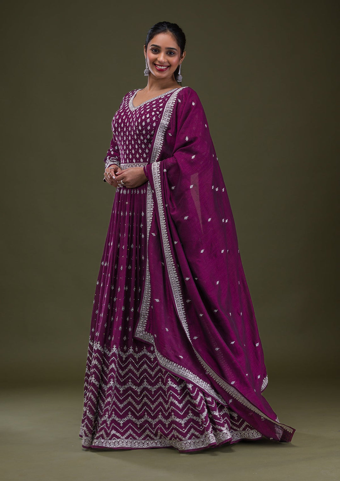 Wine Stonework Raw Silk Readymade Salwar Suit-Koskii
