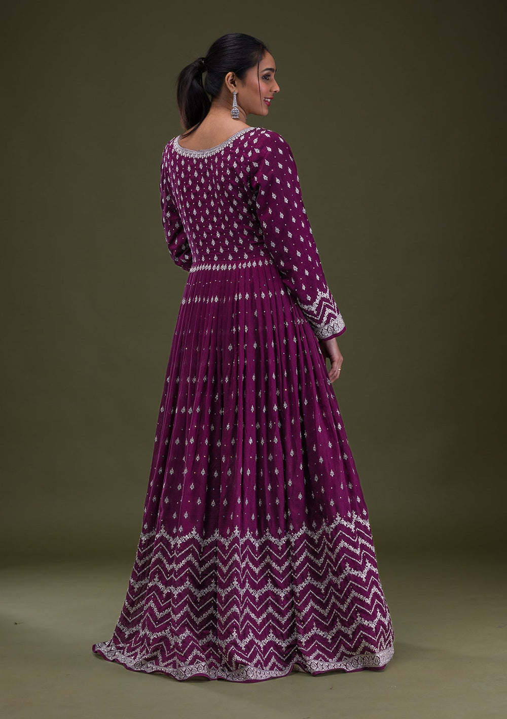 Wine Stonework Raw Silk Readymade Salwar Suit-Koskii