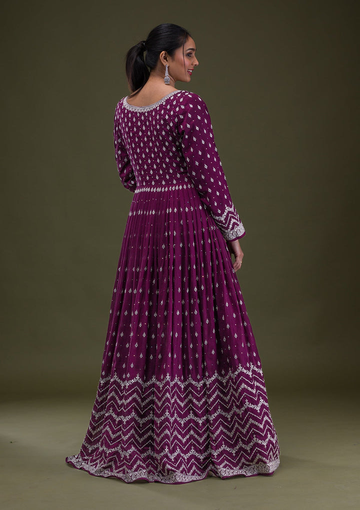 Wine Stonework Raw Silk Readymade Salwar Suit-Koskii