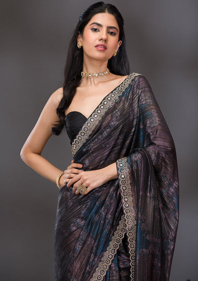 Wine Stonework Shimmer Saree-Koskii