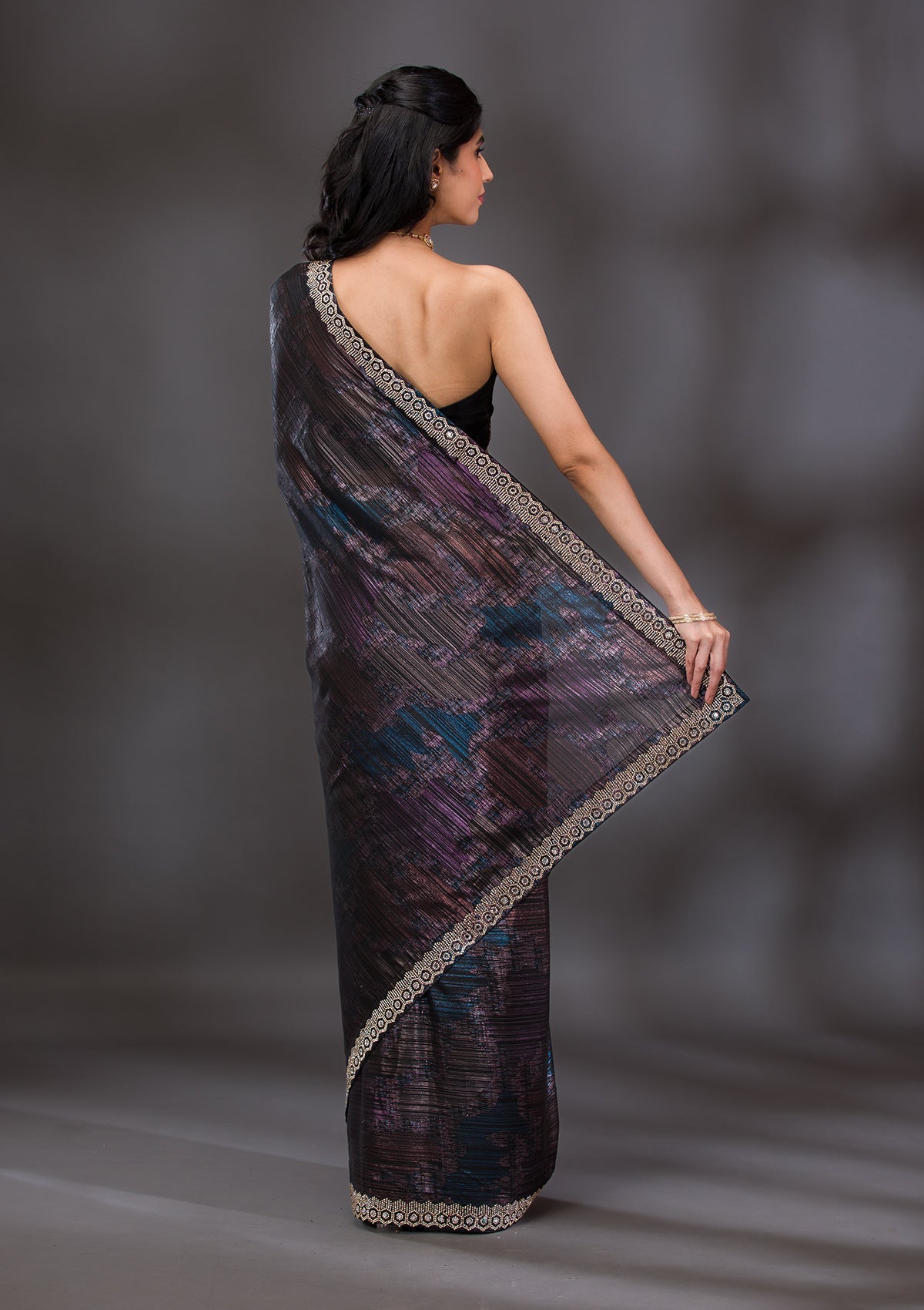 Wine Stonework Shimmer Saree-Koskii