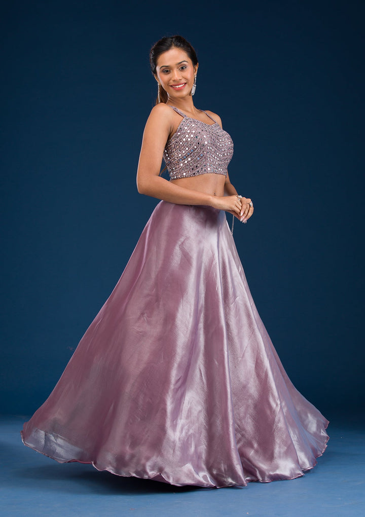 Wine Stonework Tissue Readymade Lehenga