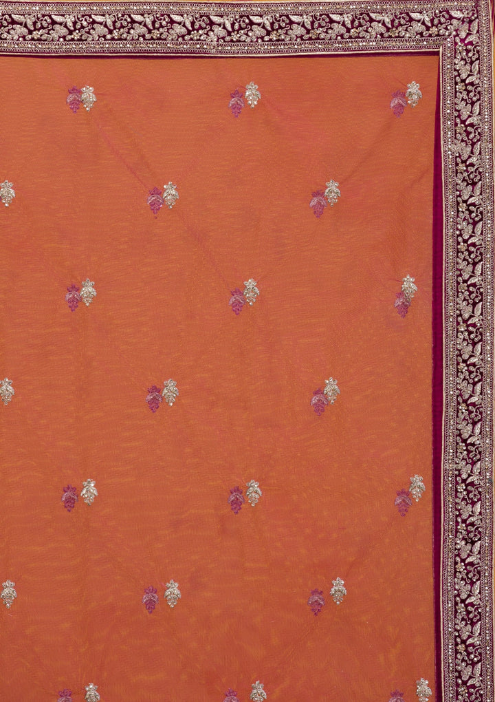 Wine Stonework Velvet Readymade Lehenga-Koskii