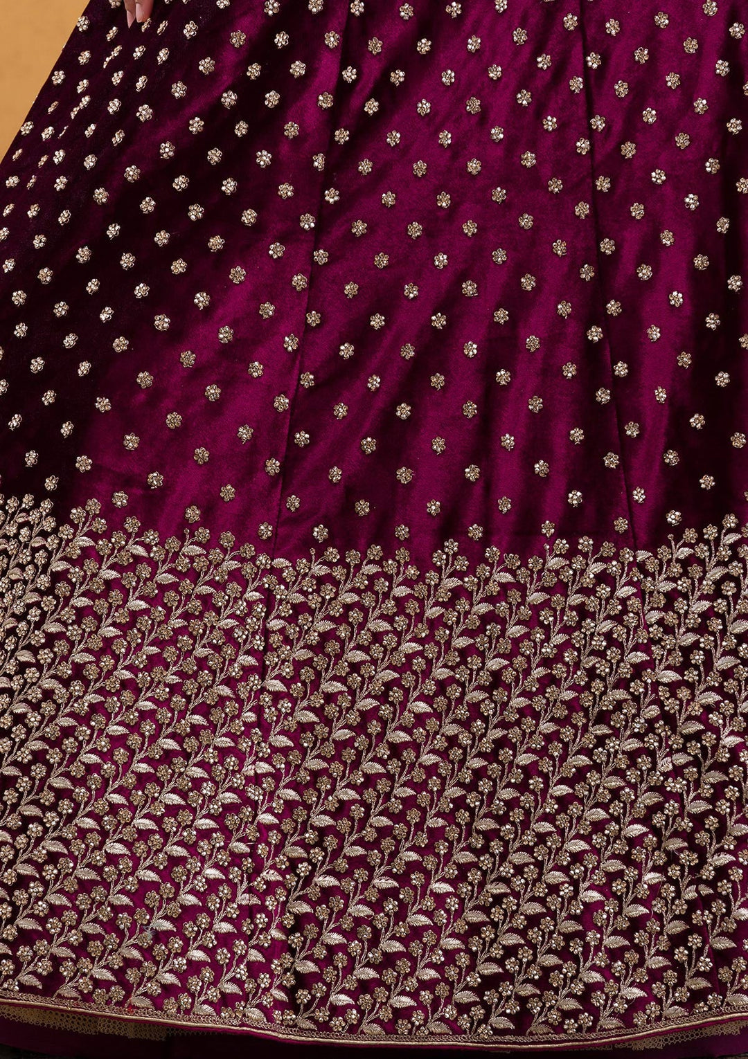 Wine Stonework Velvet Readymade Lehenga-Koskii