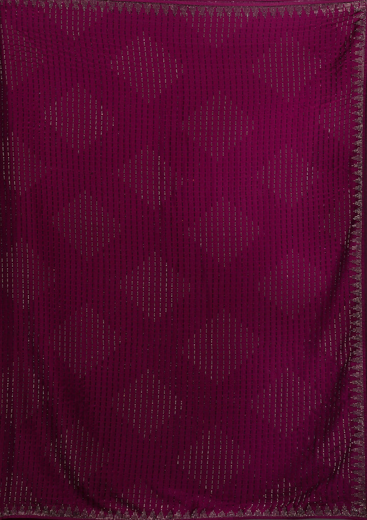 Wine Swarovski Crepe Saree-Koskii