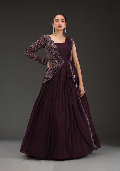 Wine Swarovski Georgette Gown-Koskii