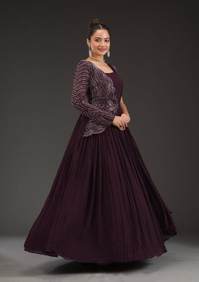 Wine Swarovski Georgette Gown-Koskii