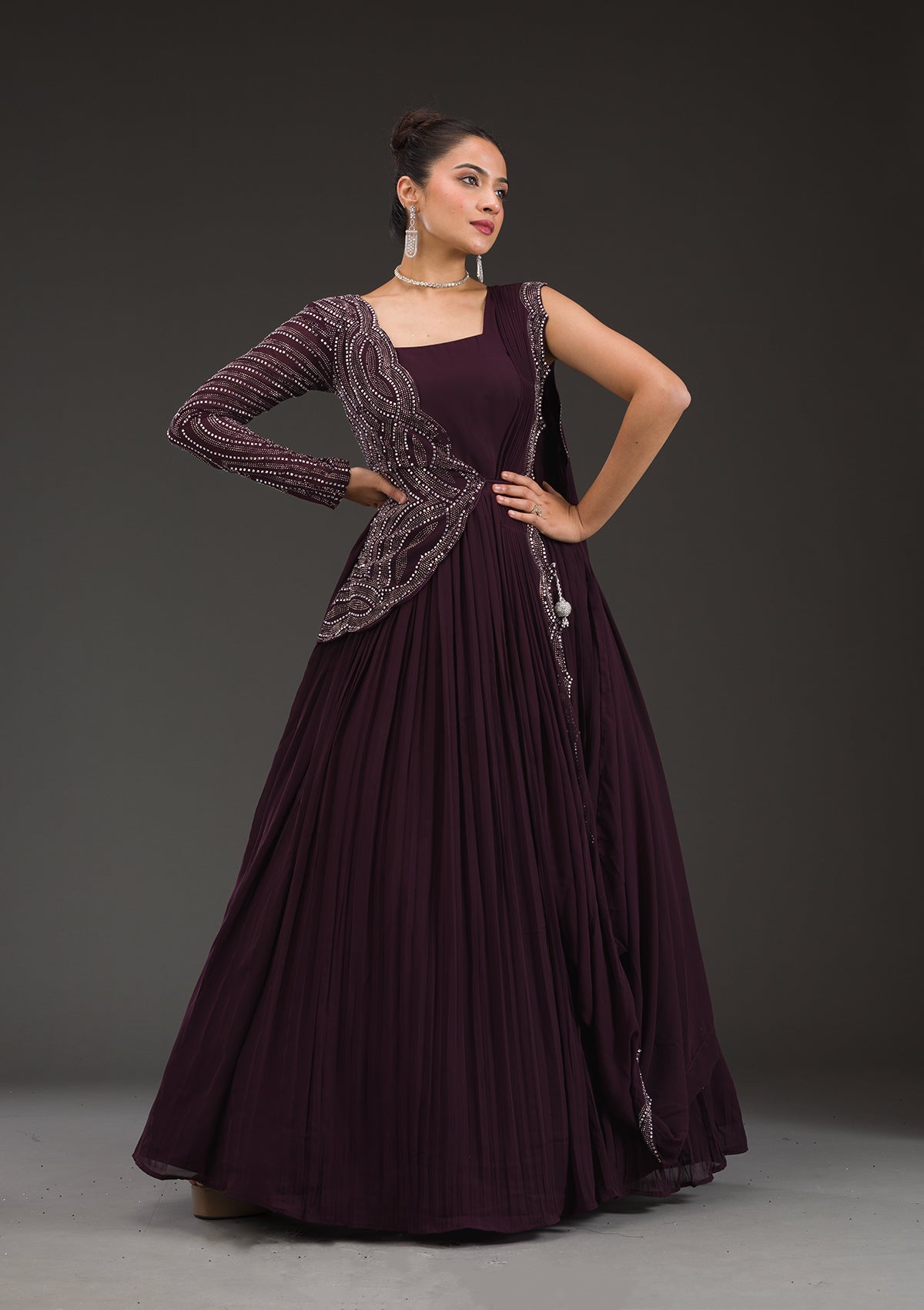 Wine Swarovski Georgette Gown-Koskii