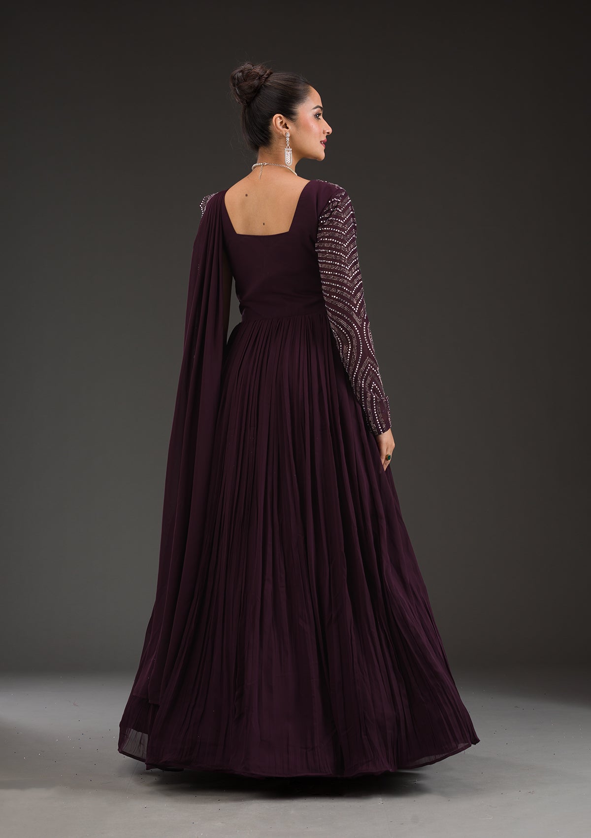 Wine Swarovski Georgette Gown-Koskii