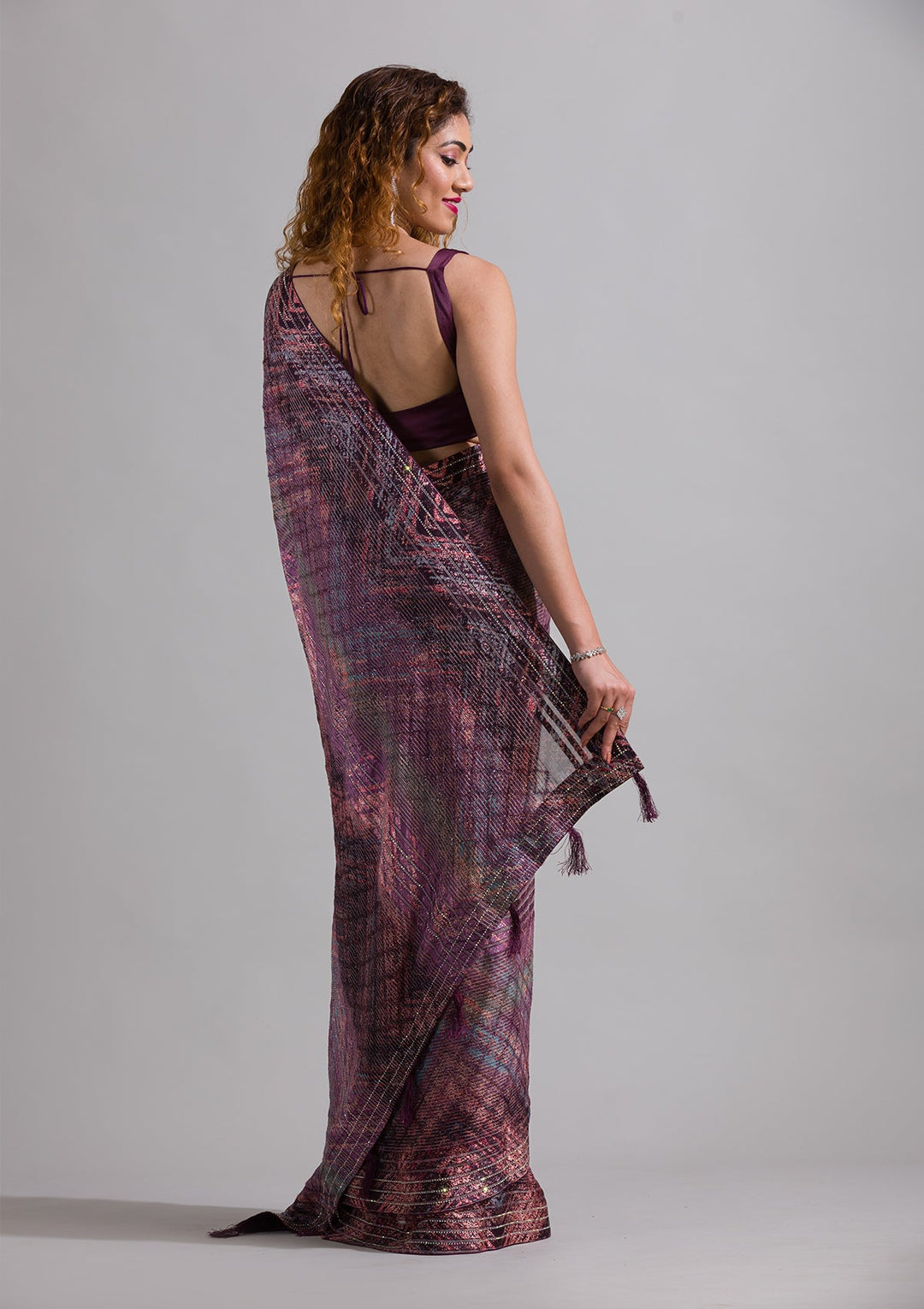 Wine Swarovski Georgette Saree-Koskii