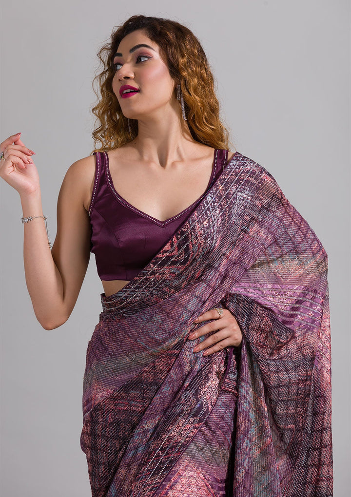 Wine Swarovski Georgette Saree-Koskii