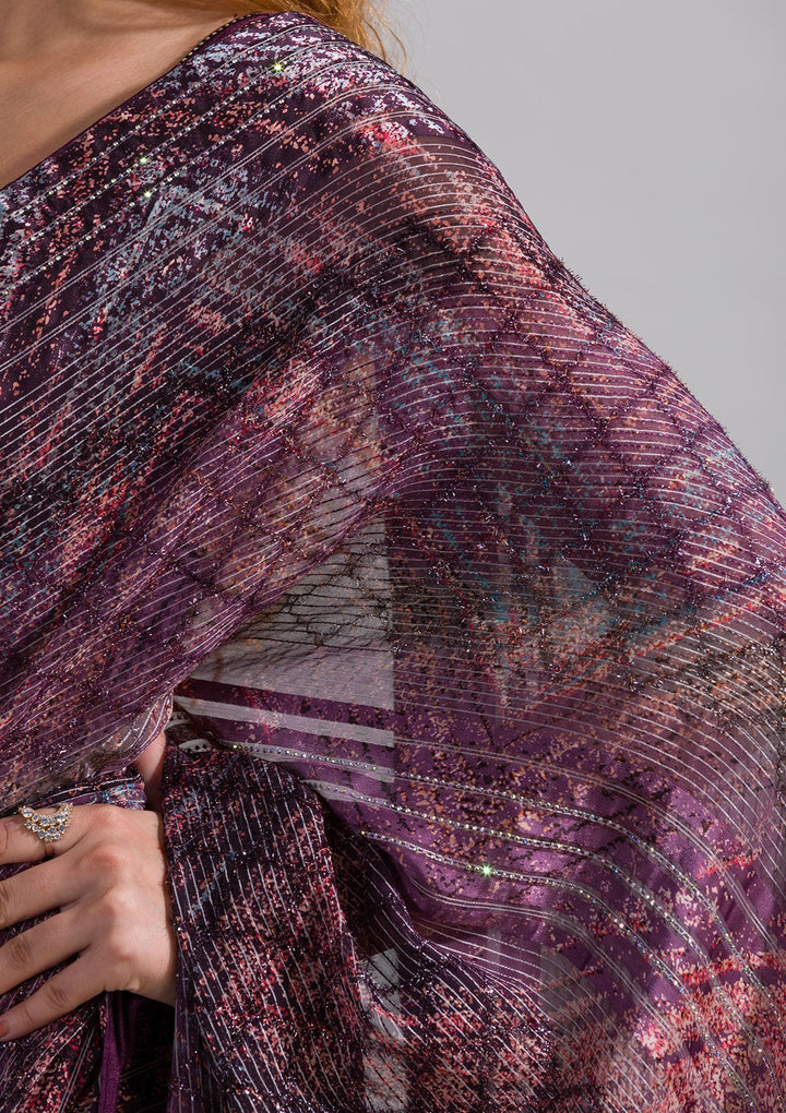 Wine Swarovski Georgette Saree-Koskii