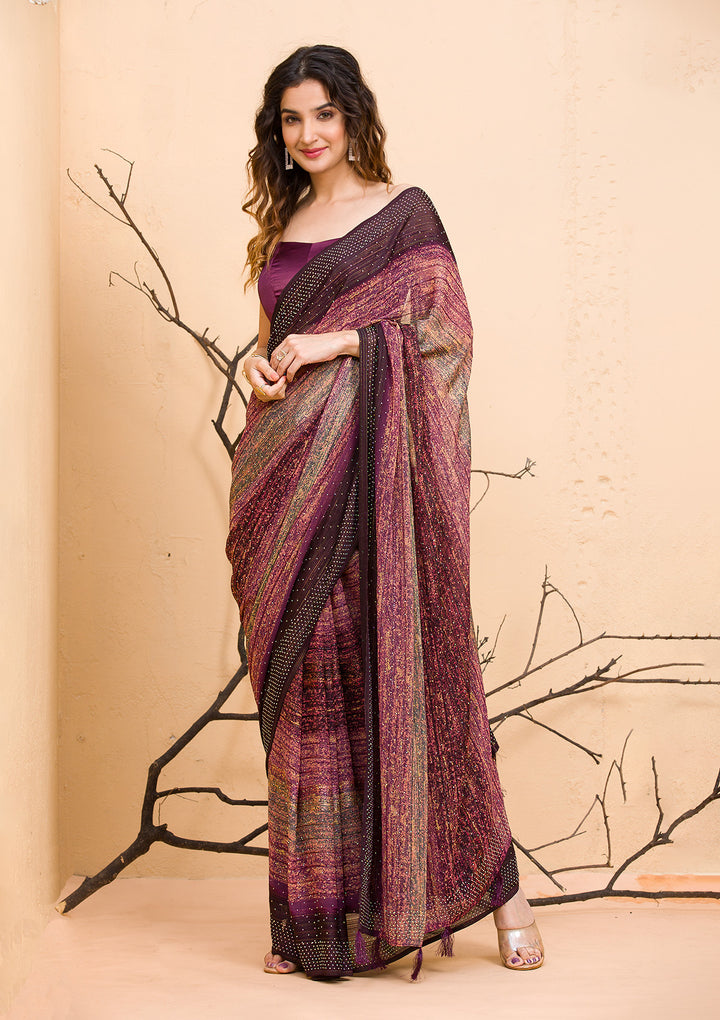 Maroon Zari Work Soft Silk Saree-Koskii