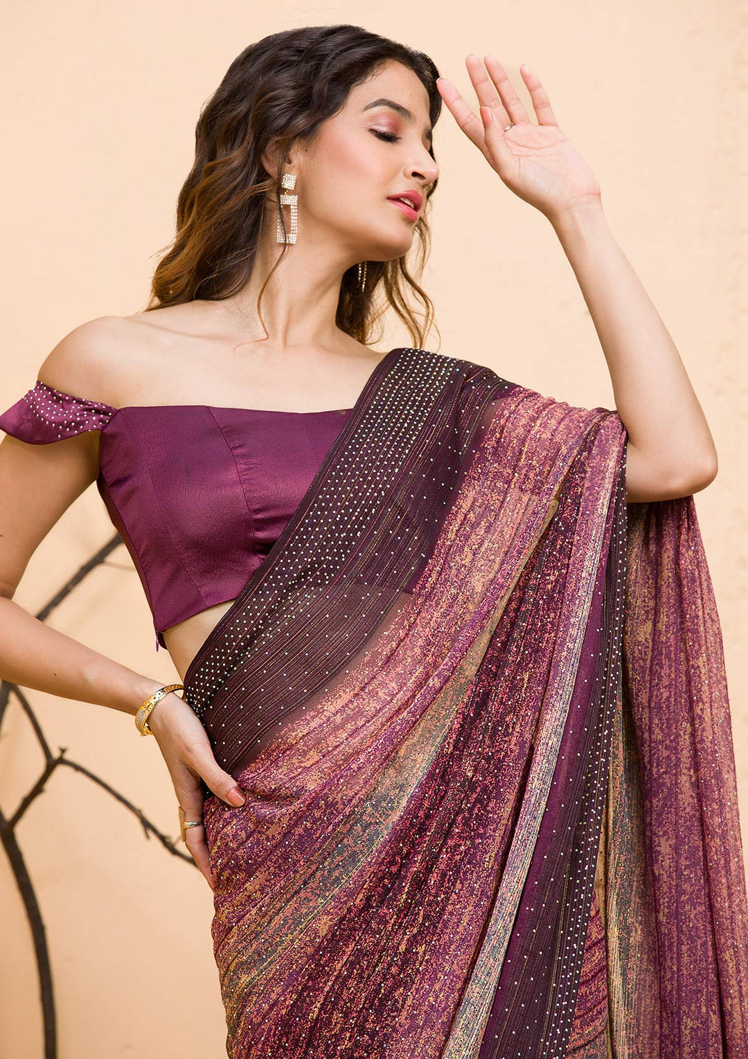 Maroon Zari Work Soft Silk Saree-Koskii