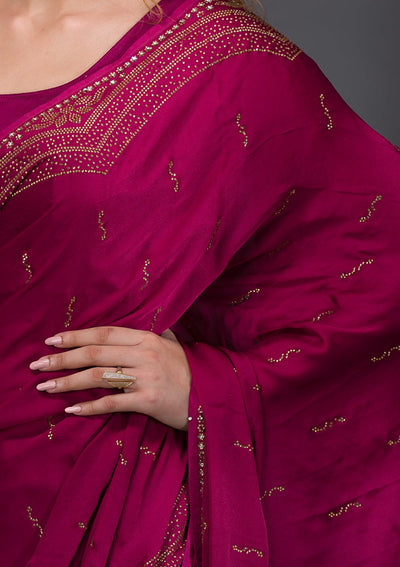 Wine Swarovski Satin Saree-Koskii