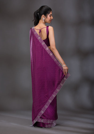 Wine Swarovski Satin Saree-Koskii