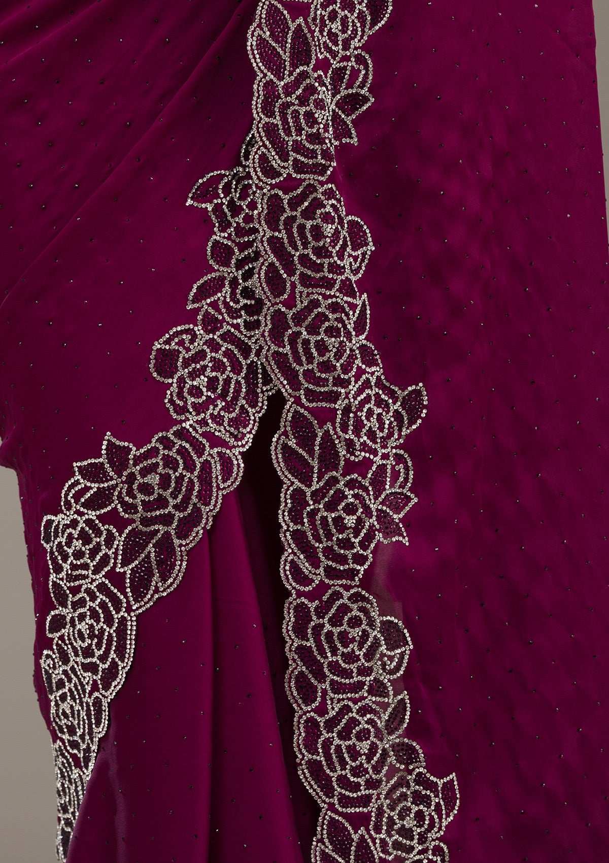 Wine Swarovski Satin Saree-Koskii