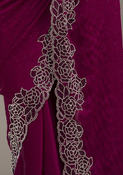 Wine Swarovski Satin Saree-Koskii