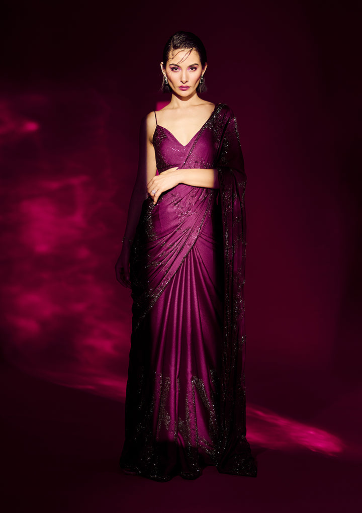 Light Grey Threadwork Organza Designer Saree-Koskii