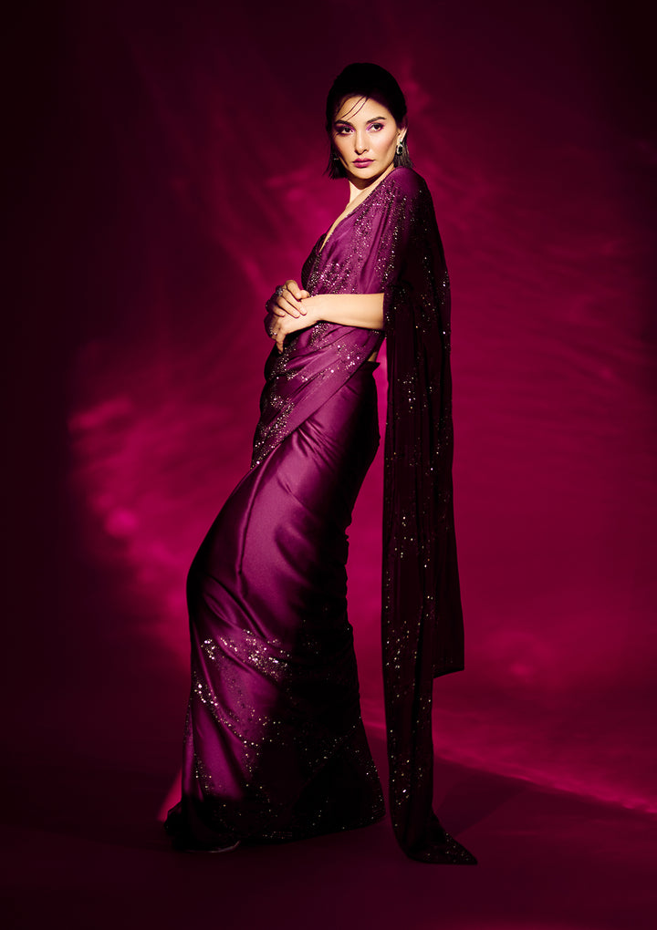 Light Grey Threadwork Organza Designer Saree-Koskii