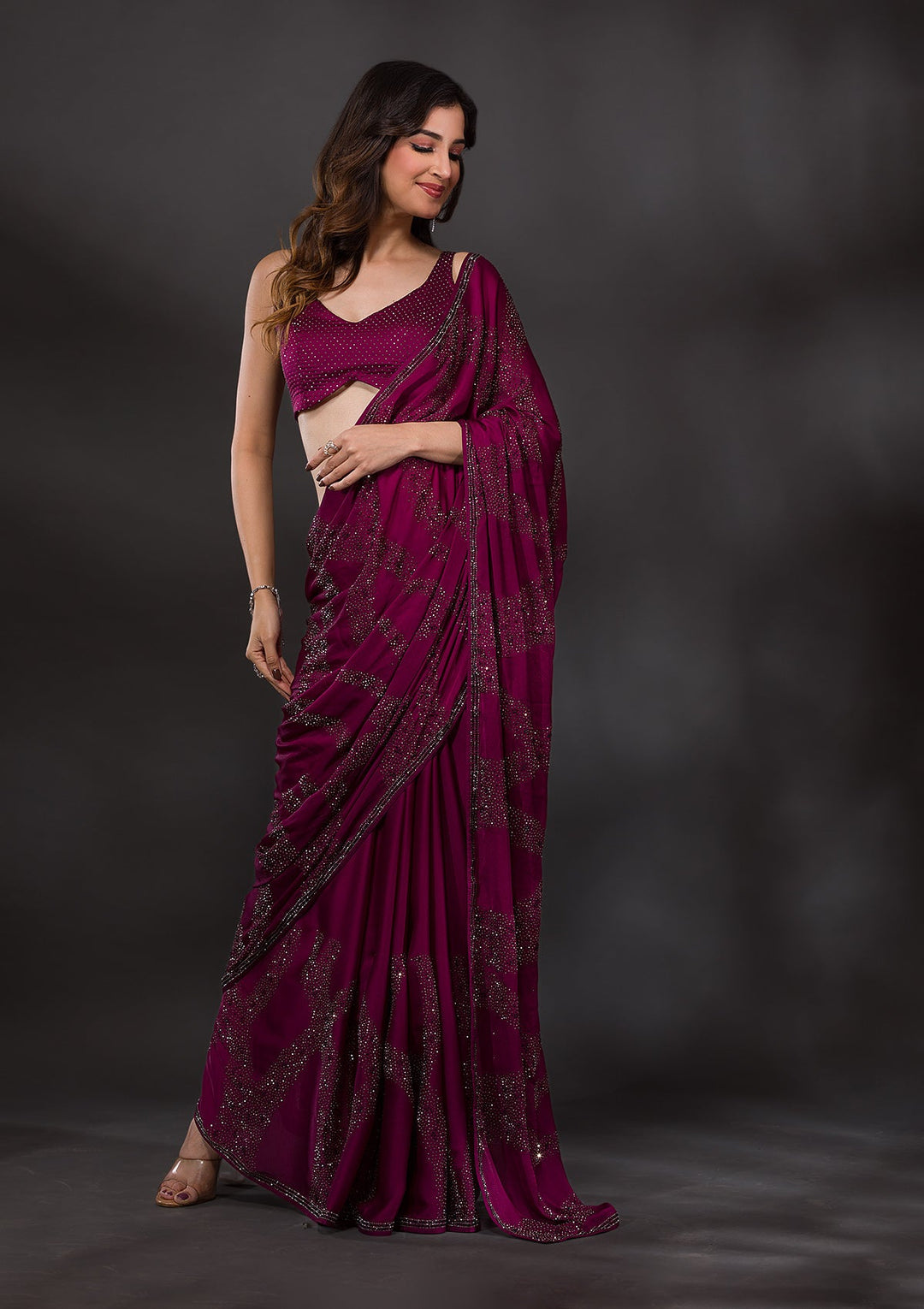 Light Grey Threadwork Organza Designer Saree-Koskii