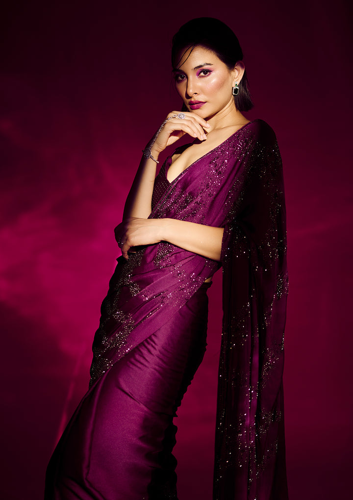 Light Grey Threadwork Organza Designer Saree-Koskii