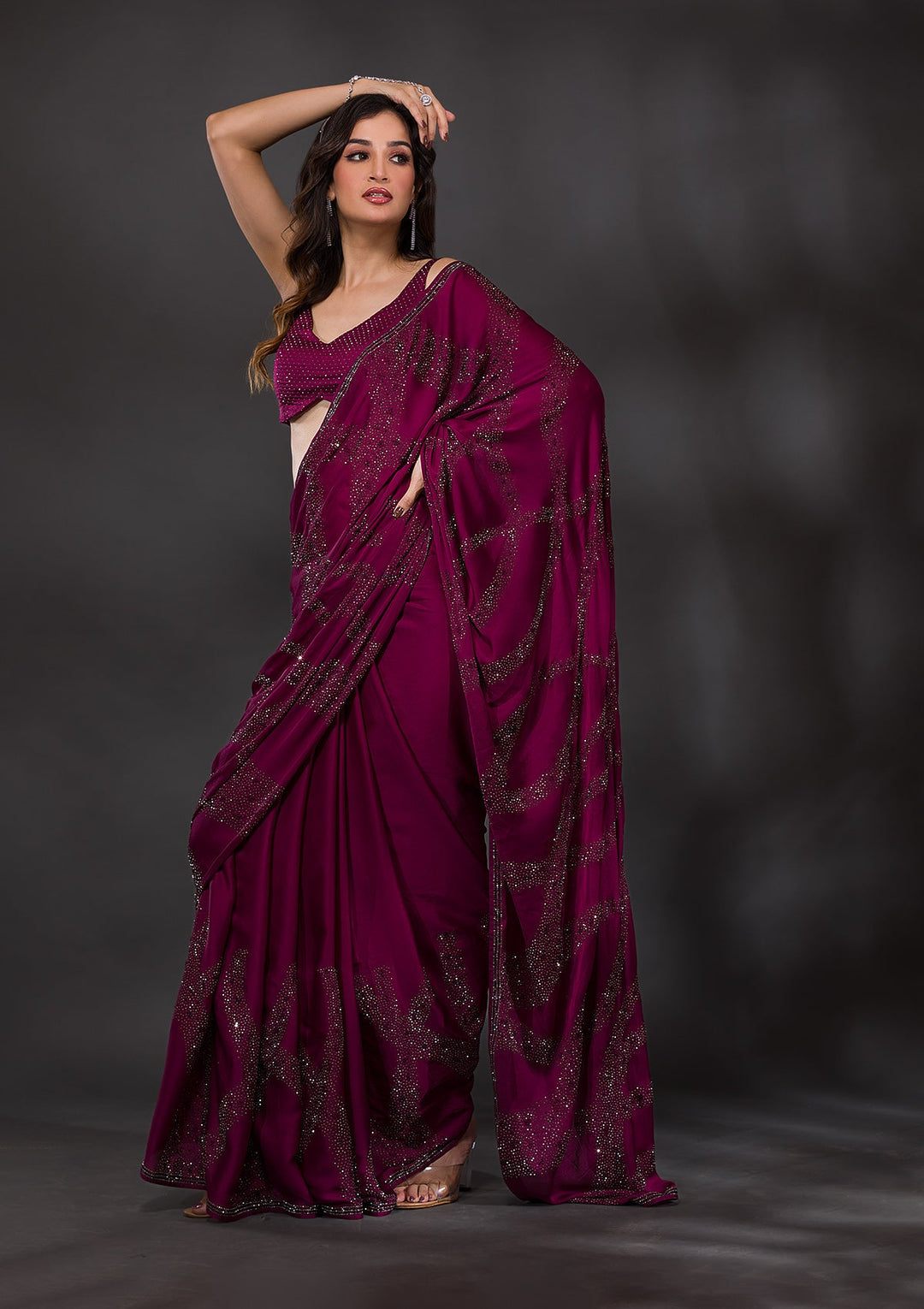 Lavender Zariwork Chiffon Designer Saree-Koskii