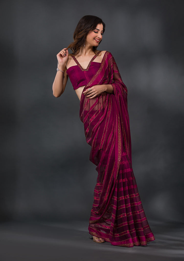 Wine Swarovski Tissue Saree-Koskii