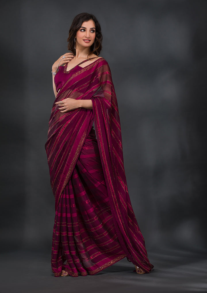 Wine Swarovski Tissue Saree-Koskii